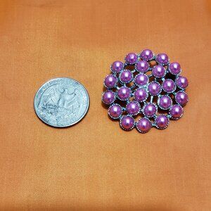 Pink Pearl & Silver Brooch.
